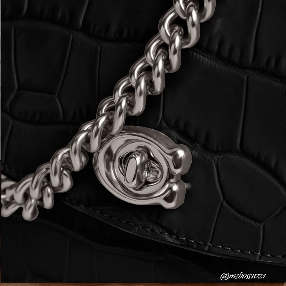 Coach Cassie Croc Leather Crossbody + Cardholder in Black/Silver NWT - Picture 8 of 12